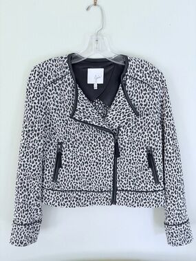 Joie Black and White Leopard-Print Moto Blazer